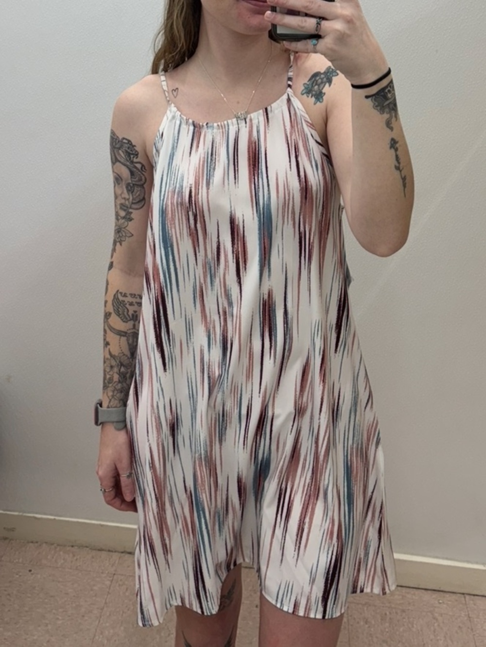 Sleeveless Striped Swing Dress with Rust & Teal Accents